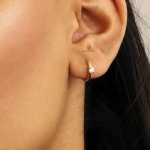 Dainty Dangle Drop Huggie Hoop Earrings; 925 sterling silver, sparkle CZ, lobe, Simple design, minimalist, gift, 18G post, non-tarnish