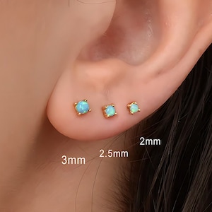 Blue Fire Opal Threadless Push Pin, Cartilage Earrings, Tragus Stud, Helix Stud, Flat Back Stud, 925 Sterling Silver, Minimalist Earring