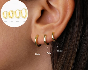 Sterling Silver Huggies Hoop Earrings: Square Edged, 18G Post