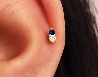 Sapphire Mismatched Stud: Sterling Silver Cartilage lobe rook daith conch
