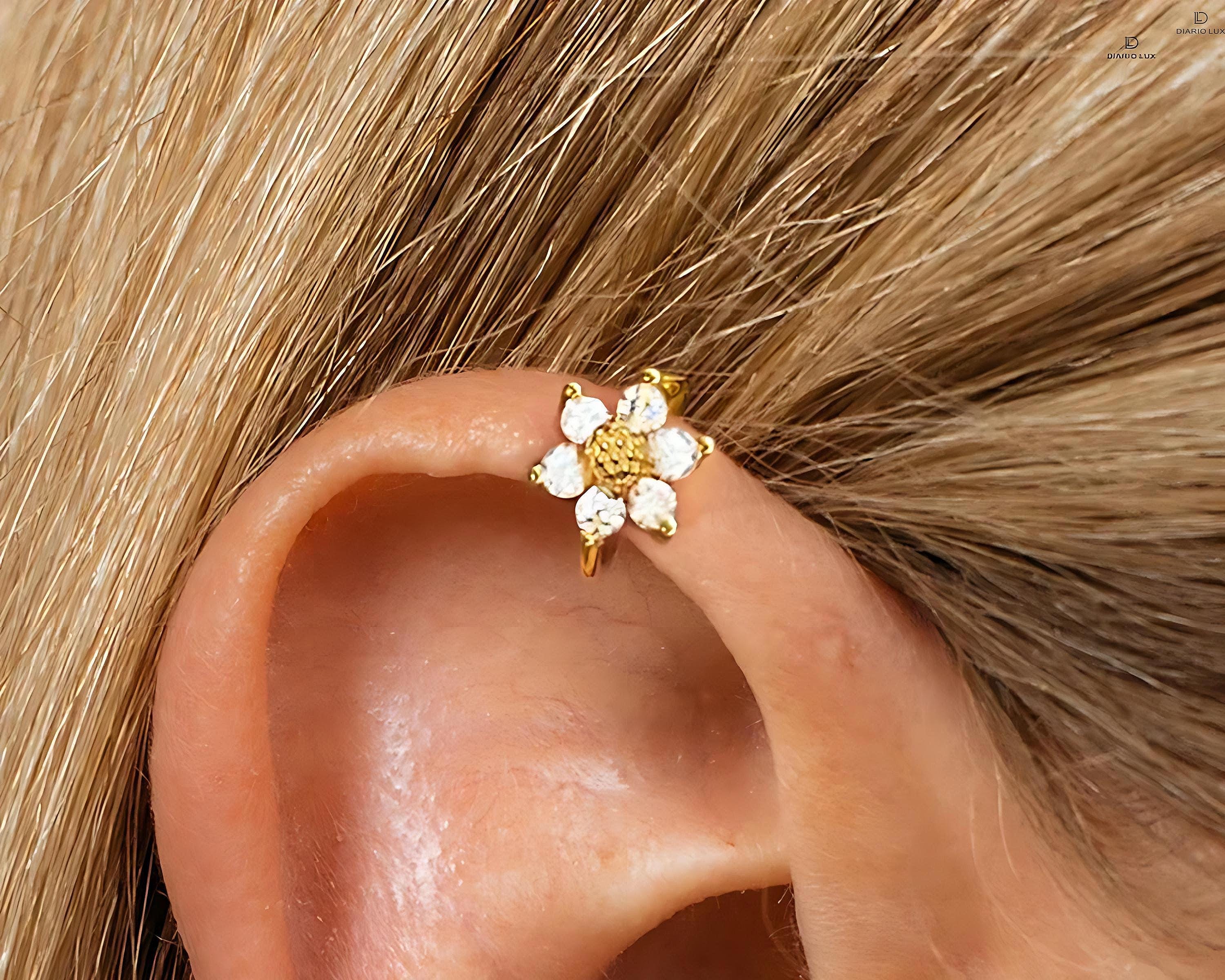 18G Silver/Gold Sunflower Hoop Earring • gold cartilage hoop earrings • upper helix earring • lobe earrings • tragus earrings