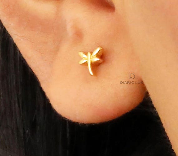 Dainty Dragonfly Sterling Silver Flat Back Labret  lobe rook daith conch