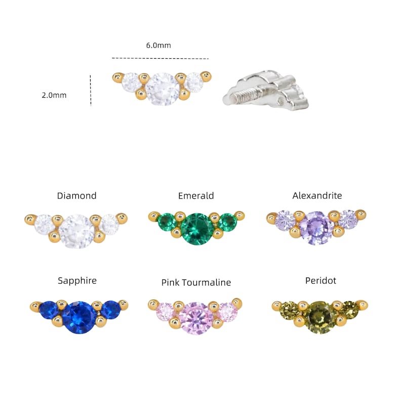 18G sterlingzilveren klimoorbel: labret met inwendig schroefdraad, lobvormige torenconch helix tragusknop afbeelding 5