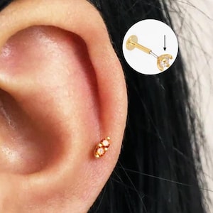 Garnet Double Stone Threadless Push Pin, Cartilage Earrings,Tragus Stud, Helix Stud, Flat Back Stud, 925 Sterling Silver, Minimalist Earring