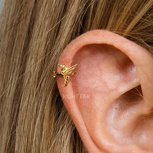 18G Hummingbird Cartilage Hoop Earring upper helix earring lower lobe hoop earring ear stack minimalist earrings image 1