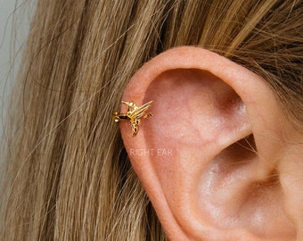 18G  Hummingbird Cartilage Hoop Earring • upper helix earring • lower lobe hoop earring • ear stack • minimalist earrings