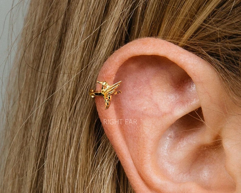 18G Hummingbird Cartilage Hoop Earring upper helix earring lower lobe hoop earring ear stack minimalist earrings image 1