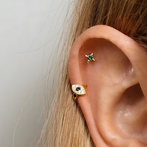 Aro para cartílago con ojo malvado de 18 g • pendiente para hélix superior con ojo malvado • pendientes para lóbulo • pendientes para trago • pendientes apilados • pendientes minimalistas