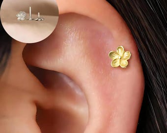 18G Flower labret-oorbel: sterlingzilveren gelobde torenconch helix tragusoorbel