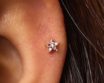 Amethyst Flower Cartilage Earring: 18G Helix Tragus conch stud