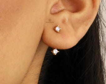 Dainty Sterling Silver Ear Jacket Stud Earrings: 18G Gold Plated lobe earrings