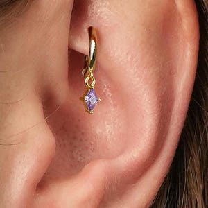 18G Alexandrite Rook and Cartilage Hoop Earring • tiny gold cartilage hoop • baguette stones • silver hoop • rook earrings