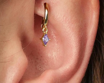 Alexandrite Rook Hoop Earring: Sterling Silver CZ Cartilage Piercing