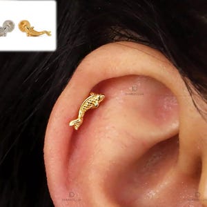 Koi Fish Climber Earring: Sterling Silver Helix Tragus Stud