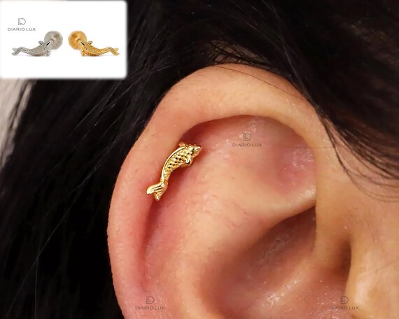 Koi Fish Climber Earring: Sterling Silver Helix Tragus Stud