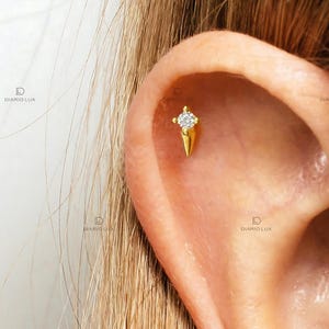 Labret à dos plat avec pointes en diamant, boucles d'oreilles cartilage, clou tragus, clou hélicoïdal, clou à l'arrière plat, argent sterling 925, boucle d'oreille minimaliste