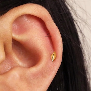 3D Diamond Threadless Push Pin, Cartilage Earrings, Tragus Stud, Helix Stud, Flat Back Stud, Sterling Silver, Minimalist Earring