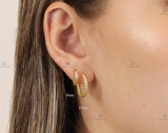 Textured Sterling Silver Huggie Hoop Earrings: Minimalist Geometric Design