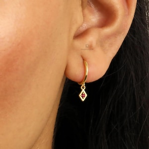Ruby Drop Huggie Hoop Earrings, Everyday Earrings, Dangle Earrings, Gold Earrings, Silver Earrings, Minimalist Earrings, Birthday Gift