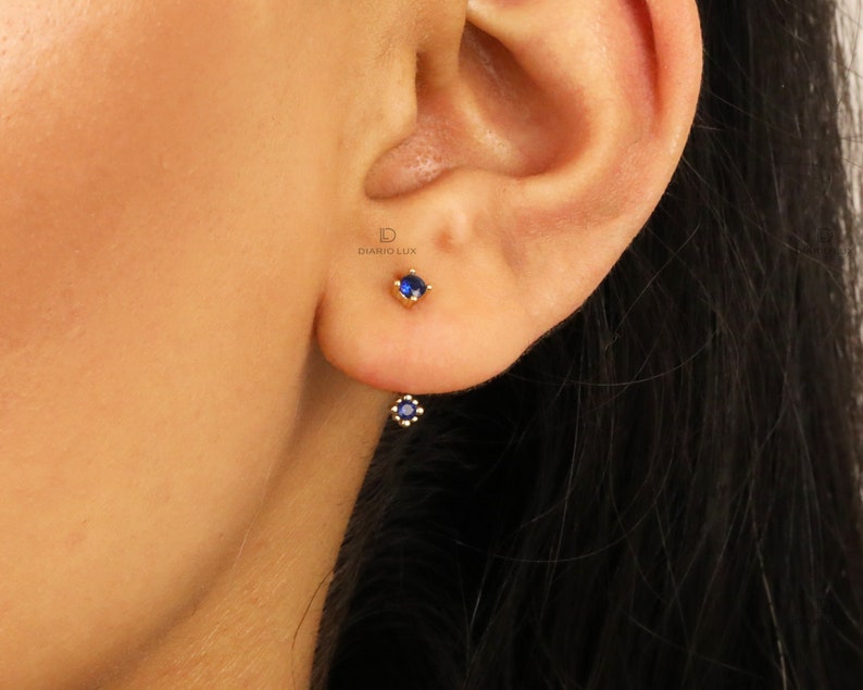 Sapphire Stud Ear Jacket Earrings, Everyday Earrings, Ear Climbers, Gold Earrings, Silver Earrings, Minimalist Earrings, Birthday Gift image 3
