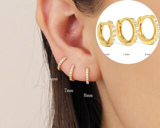 Mesovor Orecchini A Cerchio Huggie Oro E Zirconi: Placcati 18K, Argento-Bianco, Regalo Donna