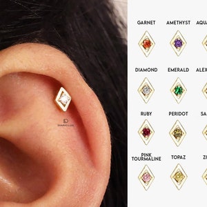 12 Birthstone Flat Back Labret, Cartilage Earrings, Tragus Stud, Helix Stud, Stud, 925 Sterling Silver, Minimalist Earring