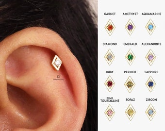 12 Birthstone Flat Back Labret, Cartilage Earrings, Tragus Stud, Helix Stud, Stud, 925 Sterling Silver, Minimalist Earring