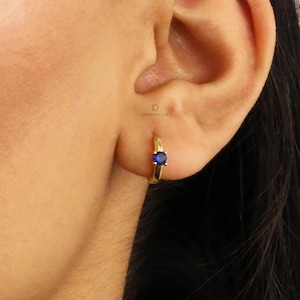 Sapphire Drop Huggie Hoop Earrings, Everyday Earrings, Dangle Earrings, Gold Earrings, Silver Earrings, Minimalist Earrings, Birthday Gift