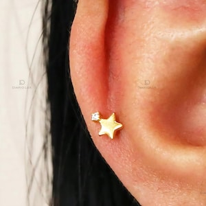 Stern flache Rückseite Labret, Knorpel Ohrringe, Tragus Ohrstecker, Helix Ohrstecker, flache Rückseite Ohrstecker, 925 Sterling Silber, Minimalist Ohrring