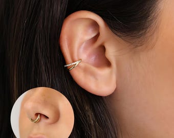 Paved double Hoop Septum 18G clicker , Nose Ring, Conch Hoop, Hoop Earring, cartilage hoop  • Daith Hoop • Tragus Hoop • Rook Hoop