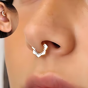 Petal shaped Septum 18G clicker Hoop, Nose Ring, Conch Hoop, Hoop Earring, cartilage hoop  • Daith Hoop • Tragus Hoop • Rook Hoop
