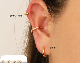 18G Gold Plated Cartilage Hoop Earring: Sterling Silver Helix Conch Tragus