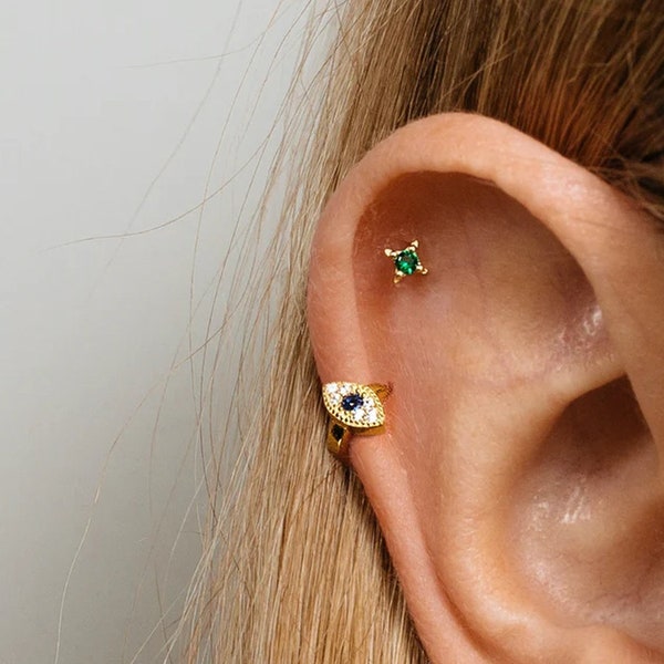 18G Evil Eye Cartilage Hoop Earring • evil eye upper helix earring • lobe earrings • tragus earrings • ear stack • minimalist earrings