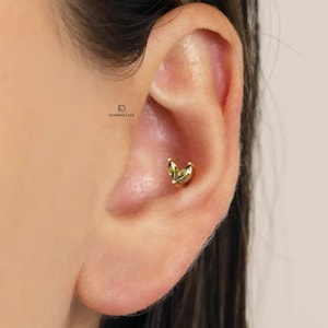 Peridot Marquise Flower Threadless Push Pin, Cartilage Earrings, Tragus, Helix Stud, Flat Back Stud, 925 Sterling Silver, Minimalist Earring