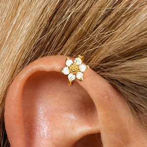 18G Silver/Gold Sunflower Hoop Earring • gold cartilage hoop earrings • upper helix earring • lobe earrings • tragus earrings