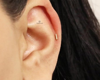 Tiny Bar Threadless Push Pin, Cartilage Earrings, Tragus Stud, Helix Stud, Flat Back Stud, Sterling Silver, Minimalist Earring