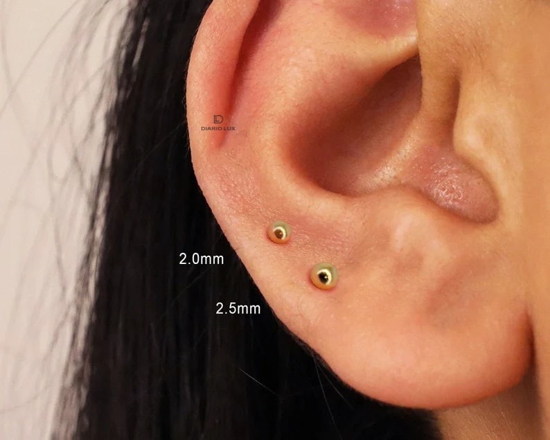 Dot Flat Back Threadless Push Pin, Cartilage Earrings, Tragus Stud, Helix Stud, Flat Back Stud, 925 Sterling Silver, Minimalist Earring