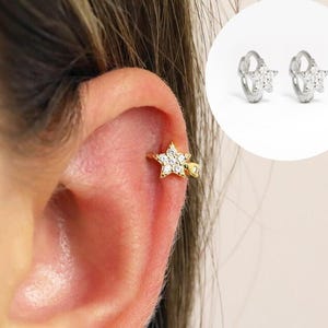 18G Danity Star Knorpel Ohrringe • himmlische Tragus Ohrringe • winzige Creolen • Knorpel Ohrringe • kleine Spiralen Creolen