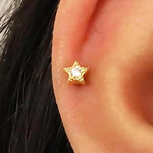 Sierlijke ster labret met platte achterkant, kraakbeenoorbellen, tragusknop, helixknop, platte achterkant, 925 sterlingzilver, minimalistische oorbel