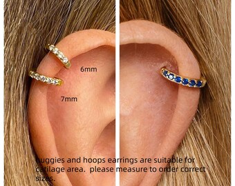 Alexandrite Huggie Hoop Earrings: Sterling Silver CZ Tragus Helix