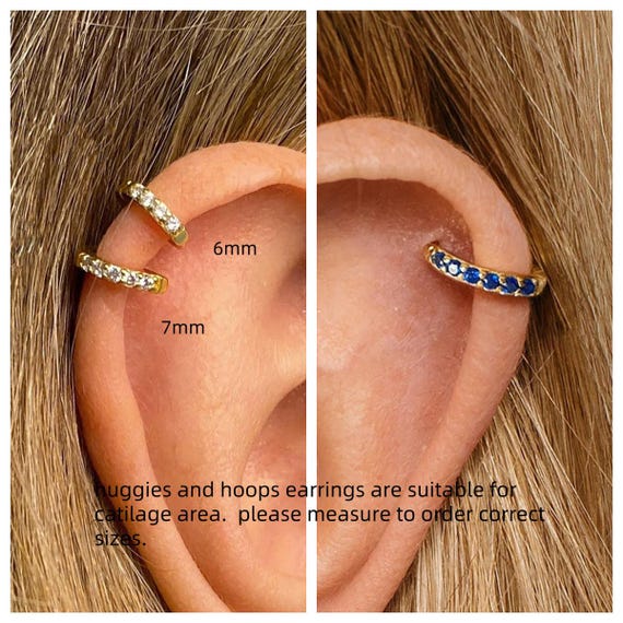 Alexandrite Huggie Hoop Earrings: Sterling Silver CZ Tragus Helix