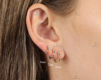 Rainbow Huggie Hoop Earrings, Everyday Earrings, Dainty Earrings, Gold Earrings, Silver Earrings, Minimalist Earrings, Birthday Gift