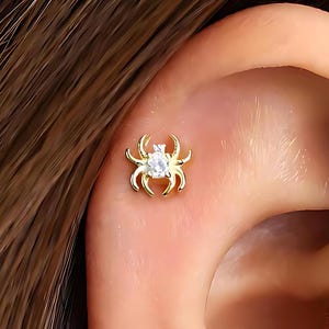 Spider 18G Internal Threaded Flat Back Labret, Cartilage Earrings, Tragus Stud, Helix Stud,  925 Sterling Silver, Minimalist