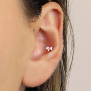 Alexandrite Marquise Flower Threadless Push Pin, Cartilage Earrings, Tragus, Helix Stud, Flat Back Stud, 925 Silver, Minimalist Earring