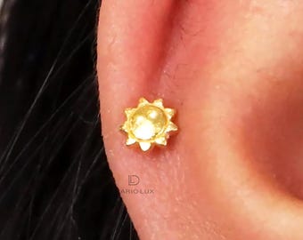 Sun 925 Sterling Silver Flat Back Labret: Cartilage Tragus Helix conch Stud