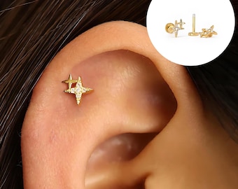 Dainty Twin Stars Sterling Silver Labret: Tragus,helix, Lobe, conch Cartilage stud