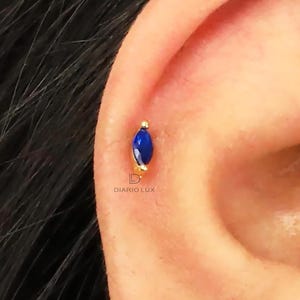 Saphir Marquise Labret mit flacher Rückseite, Knorpelohrringe, Tragus Ohrstecker, Helix Ohrstecker, flache Rückseite Ohrstecker, 925 Sterling Silber, Minimalist Ohrring