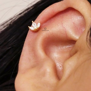 Marquise Flat Back Labret, Cartilage Earrings, Tragus Stud, Helix Stud, Flat Back Stud, 925 Sterling Silver, Minimalist Earring