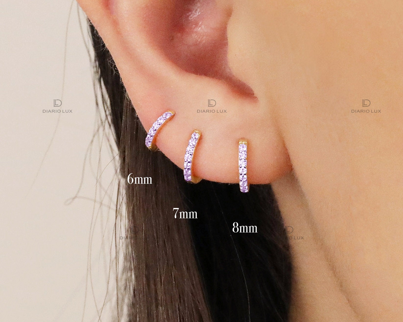 Alexandrite Huggie Hoop Earrings: Sterling Silver CZ Tragus Helix