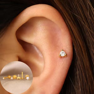 18G 4 sizes stacking internal Threaded Flat Back Labret, Cartilage Earrings, Tragus Helix Stud,  925 Sterling Silver, Minimalist